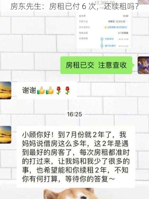 房东先生：房租已付 6 次，还续租吗？